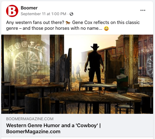 Western article posted on Boomer Facebook page