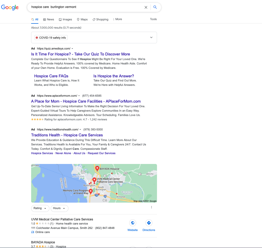 Google My Screenshot of Google search page: Business for Senior Industry Businesses 