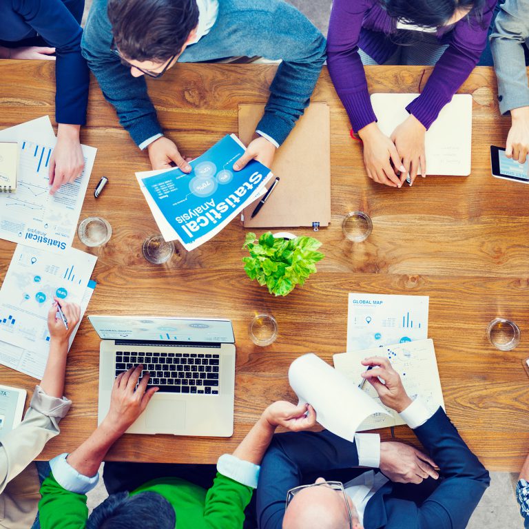 Overhead view of team working