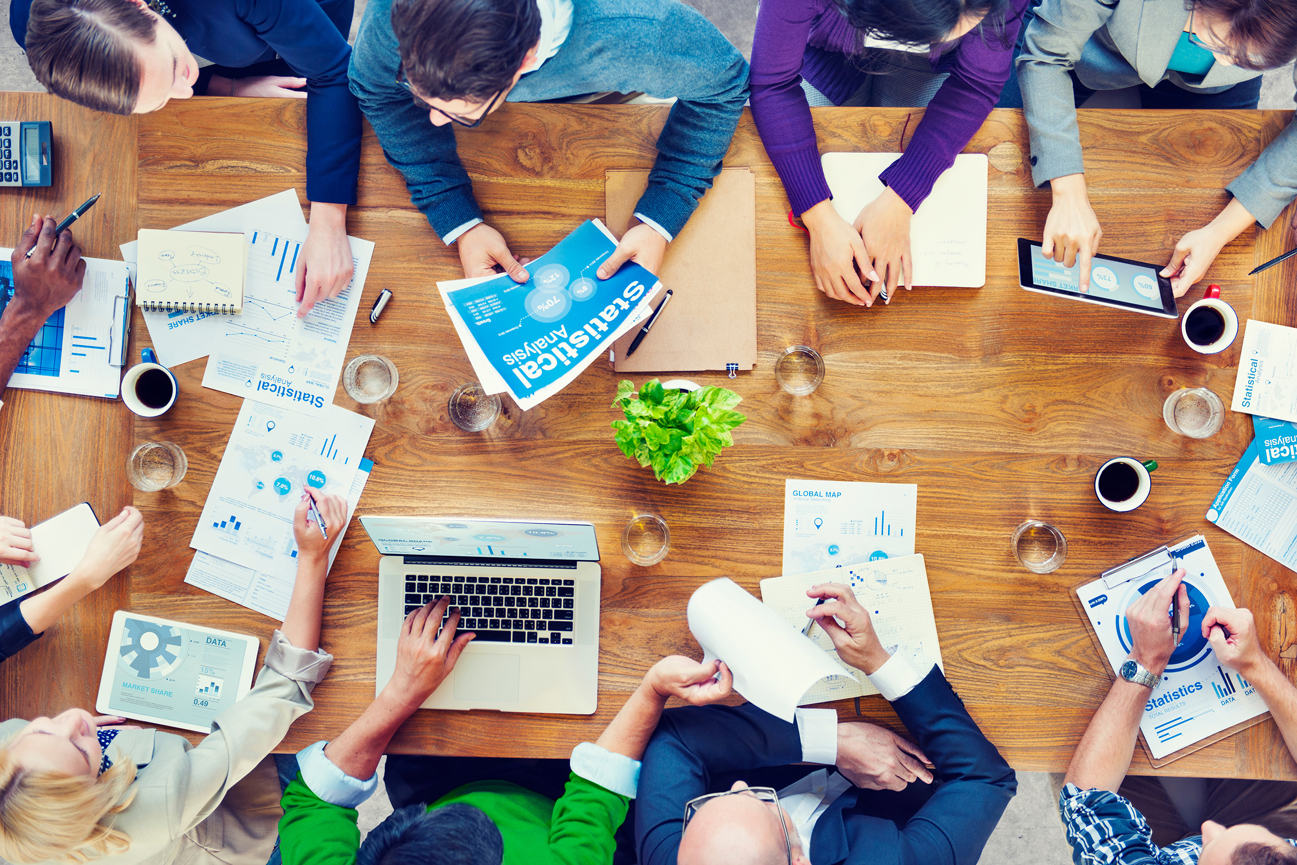 Overhead view of team working